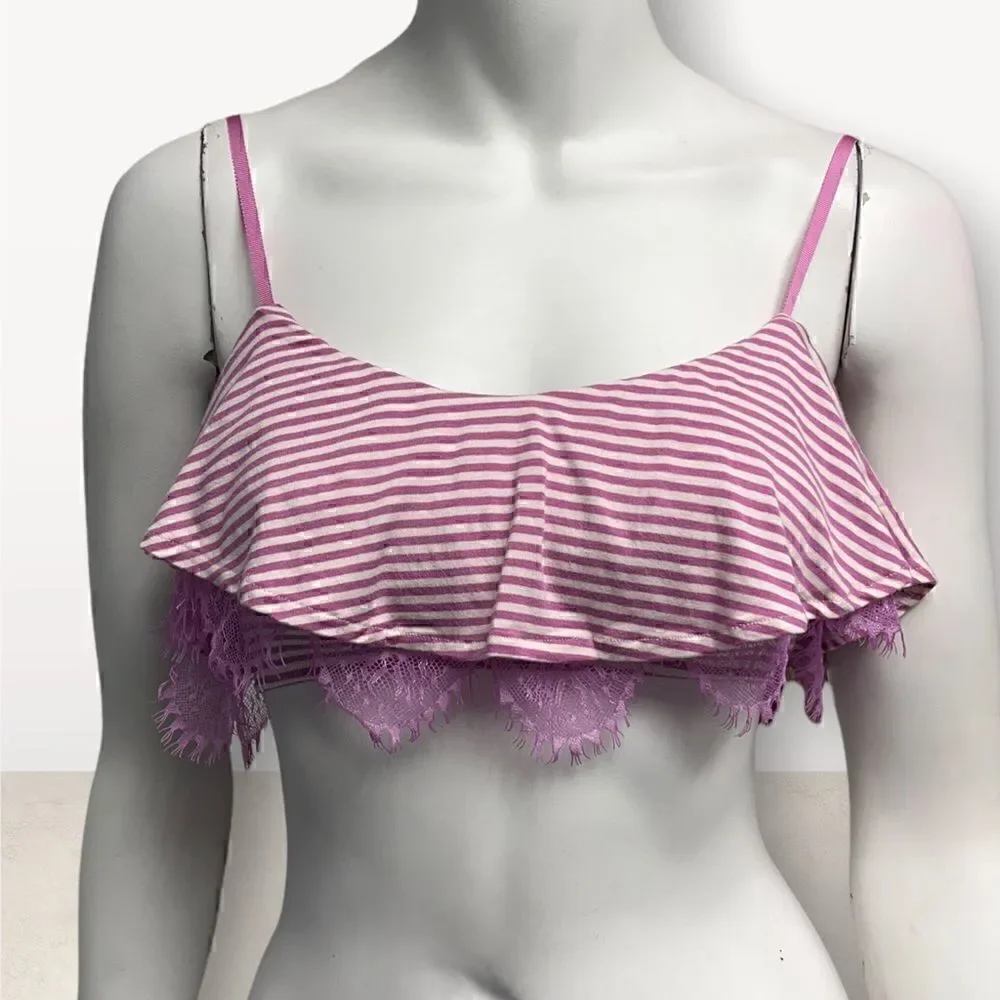 Joes Jeans Orchid Pink Striped Ruffle Lace Bralette Top Size M J1019-FRH-RV